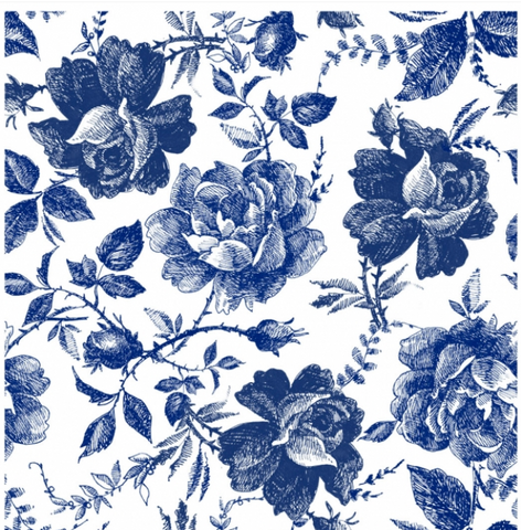 Image of Blue Sketched Flowers  - Rice Decoupage Paper