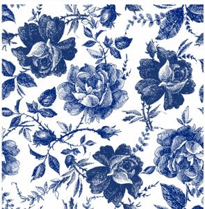 Blue Sketched Flowers  - Rice Decoupage Paper