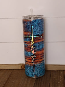 Faith Tooled Leather Wrap Tumbler