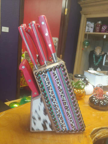 Image of Leopard Serape Cowhide Knife Set by Tricked Out Ponies