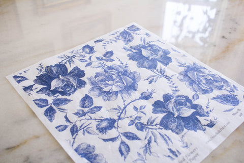 Image of Blue Sketched Flowers  - Rice Decoupage Paper