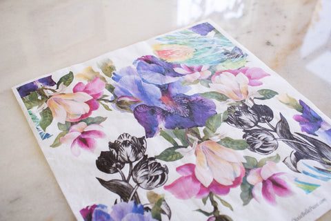 Image of Colorful Floral with Black and White - Rice Decoupage Paper